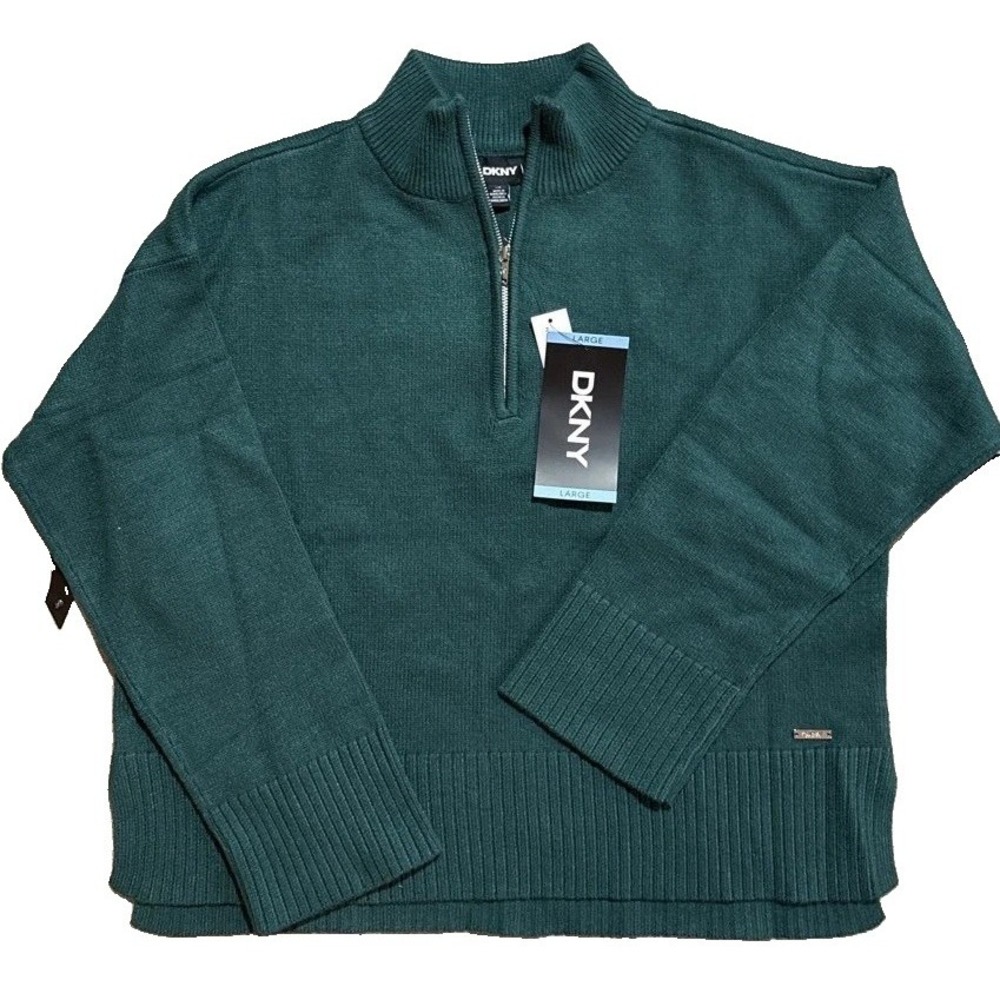 Dkny Quarter Zip Turtle Neck Womens L Green Sweater NWT Closure
